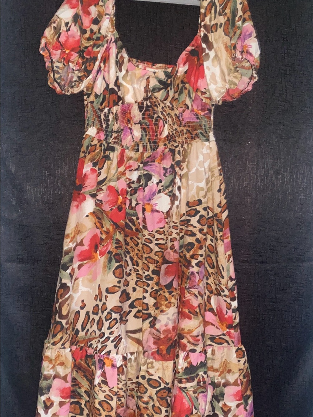 Girl Soul - NWT Floral Leopard Print Puff-Sleeve Maxi Dress - size 1X